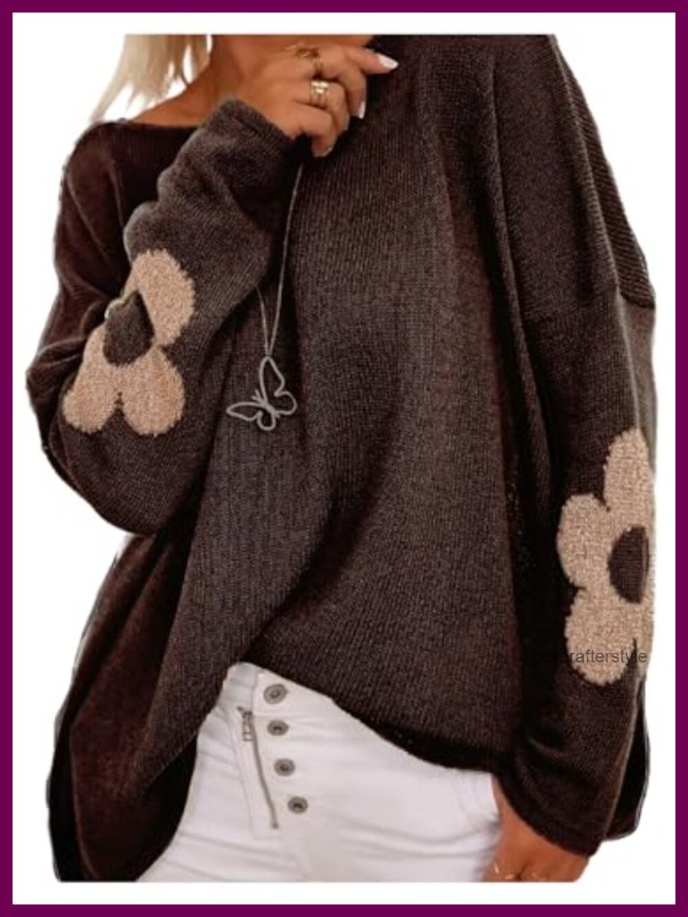Women's Plus Size Floral Sweater Pullover Long Sleeve Crew Neck
